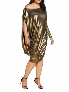 Coldesina Jenny Sleeve Asymmetric  Dress in Gold Lame